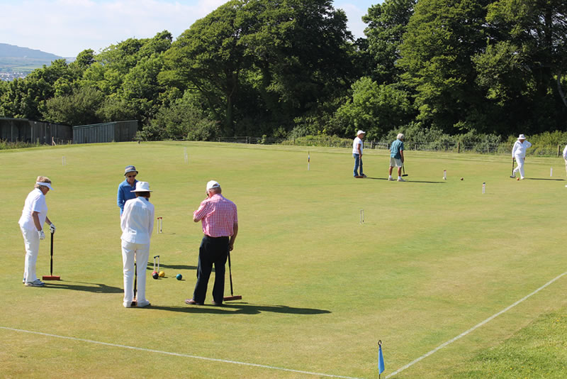 Members enjoying lovely sunny day of croquet